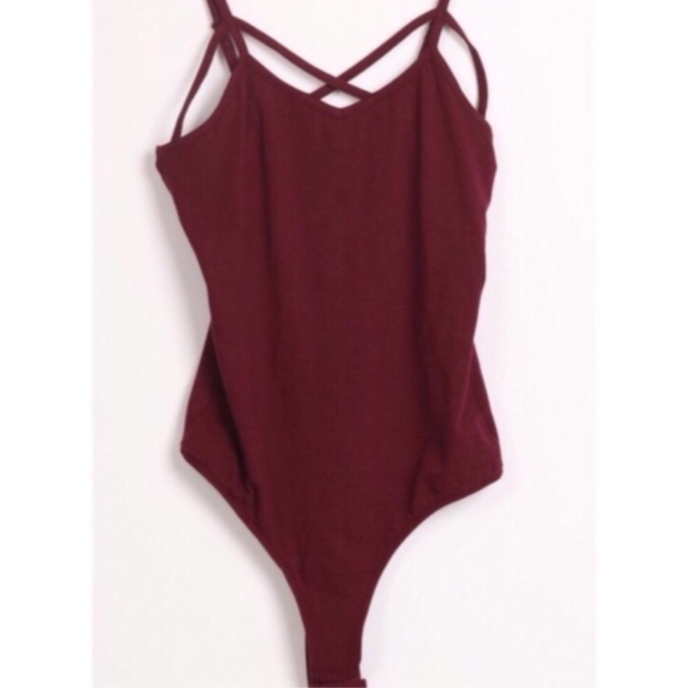 Sexy Burgundy Caged Bodysuit - Picture 2 of 2